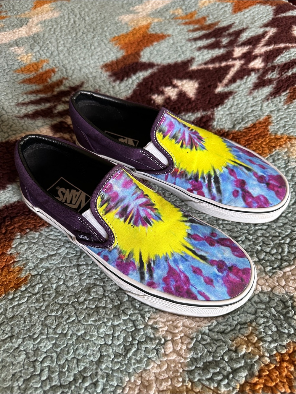 EUC Vans Tie-Dye Classic Slip-On Sneakers - Yellow, Blue, Purple